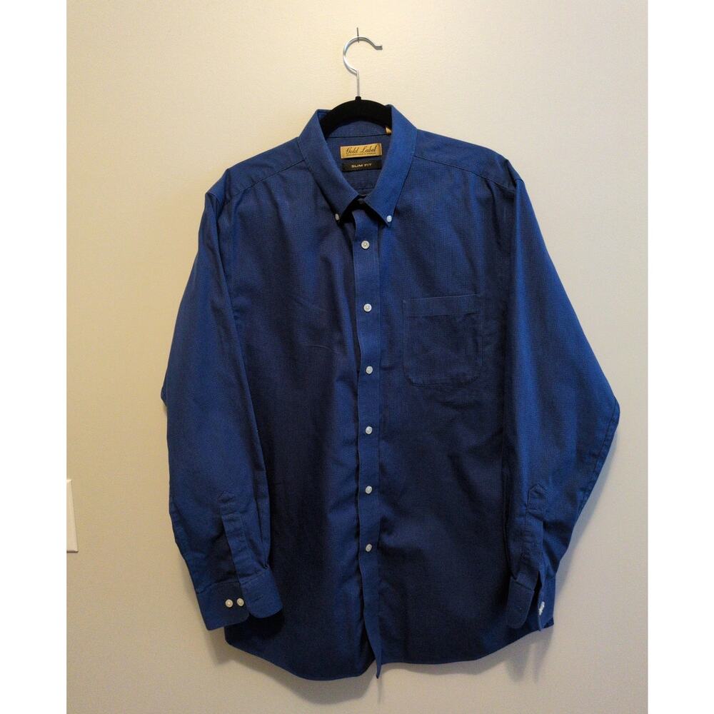 Roundtree Yorke Gold Label Slim Fit XL Cotton Blue Black Houndstooth Shirt
